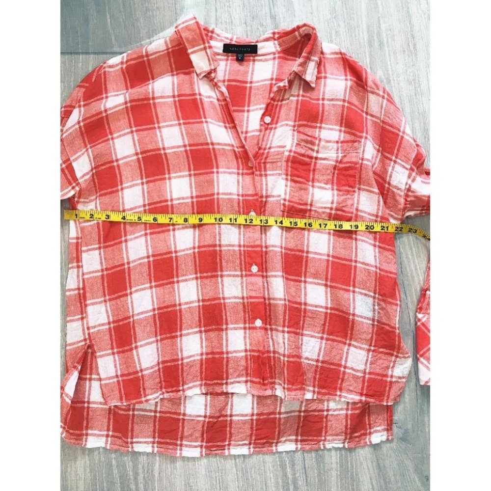 SOLD Sanctuary Plaid Boyfriend Linen Button Front Shirt Size Medium - Picture 8 of 9